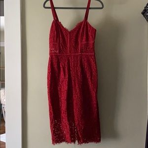 Red lace sheath dress from express